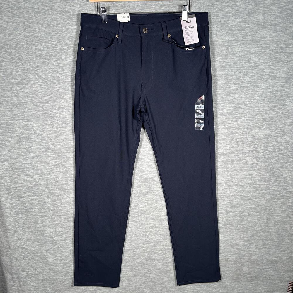 Levi's 511 Slim Tech Pants Mens 33x32 Navy Blue Chino Stretch Quick Dry NEW